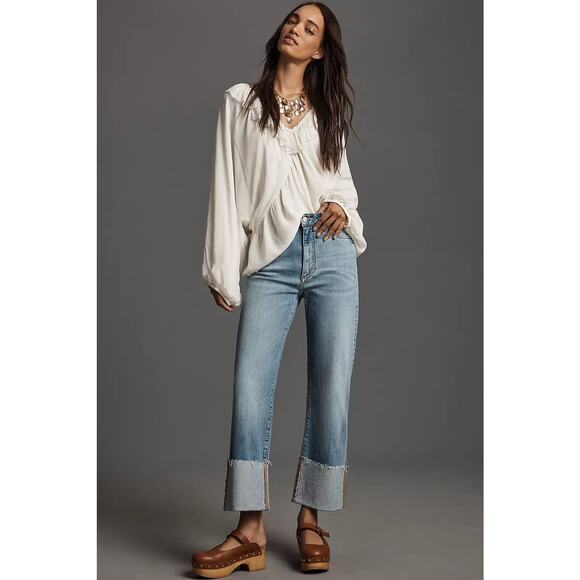 Anthropologie Pilcro The Scotty Cuffed High-Rise Straight-Leg Jeans - Sz 34 P - Picture 1 of 16
